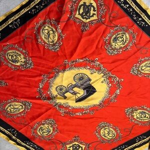 Elegant Equestrian Red and Gold Carriage Print  Square Scarf